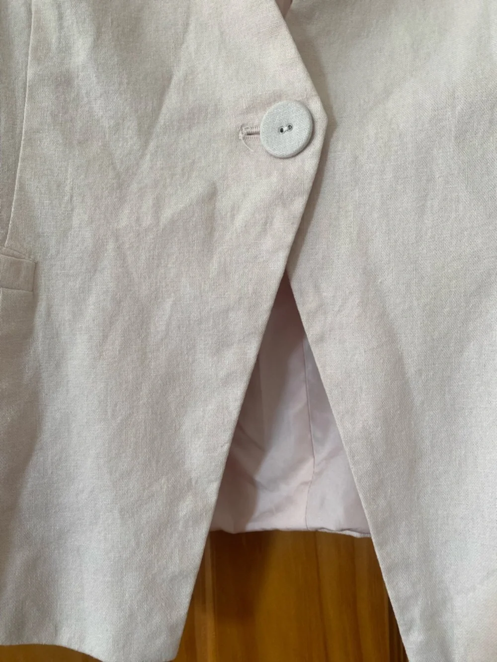 Joie Blush Pink Linen Blend Cropped Blazer Jacket L Minimal Single Button Light - Picture 4 of 10
